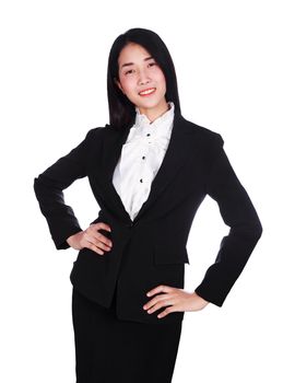 young business woman is smile and arms akimbo isolated on white background