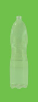 New, clean, empty plastic bottle on green background 3d render illustration