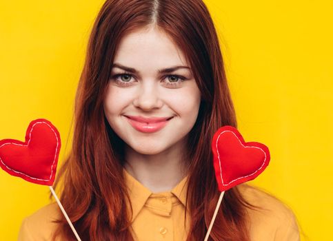 pretty woman in yellow shirt glamor romance posing. High quality photo