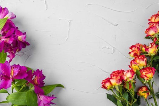 Background of fresh flowers with copy space. High quality photo