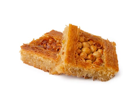 Close up photo of Turkish dessert baklava isolated on white