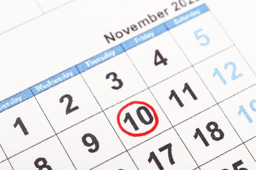 The number 10 in the calendar is circled in red circle.