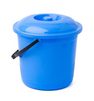 Single plastic bucket isolated on a white background, close up