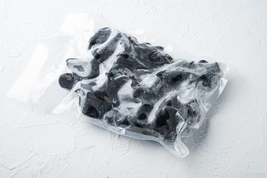 Frozen Mussels vacuum packed set, on white background