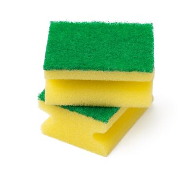 Sponge for dish cleaning isolated on white background, close up