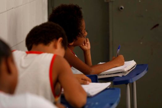 lauro de freitas, bahia, brazil - august 21, 2019: public school students are seen in a classroom in the city of lauro de Freitas.