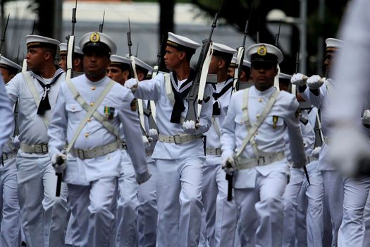 lsalvador, bahia, brazil - september 7, 2014: Brazilian Navy military personnel are seen during a military parade celebrating the independence of Brazil in the city of Salvador.
