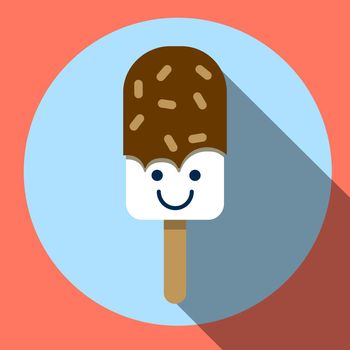 Ice-cream flat icon with long shadow. smiley face. illustration .