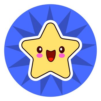 star face emoticon cute kawaii character. On blue circle. illustration