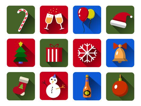 Set of Christmas icons. Flat Cristmas icons with long shadows . Illustration. Christmas and New Year concept.