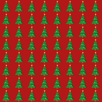 Flat Christmas tree seamless pattern on red background. illustration