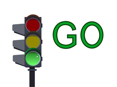 Green traffic light on white background . Go illustration