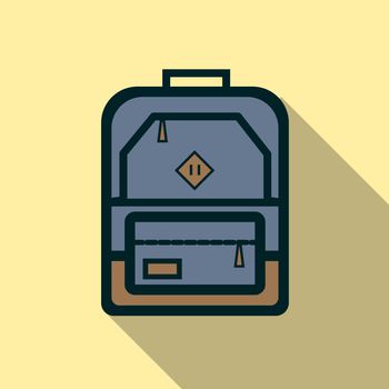 backpack icon flat with shadow on yellow background