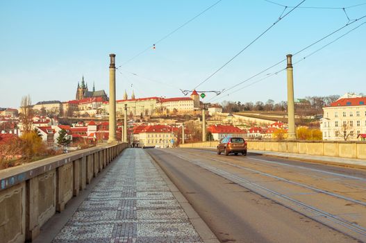 The street with ancient buildings in the center of Prague, Czech Republic