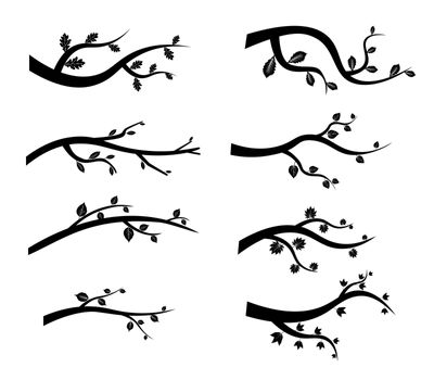 Stylized black tree branch silhouettes on white background. Illustration