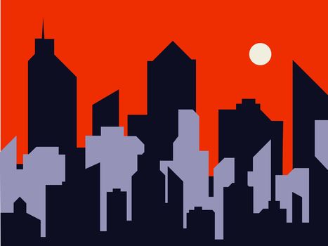Silhouette of a city. Night in flat style. Modern urban landscape. Cityscape backgrounds. illustration