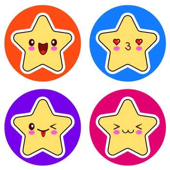 Set of cute Kawaii stars on different circle. illustration