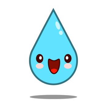 Kawaii nice shy waterdrop face. Funny, cute, sweet emotion smile illustration