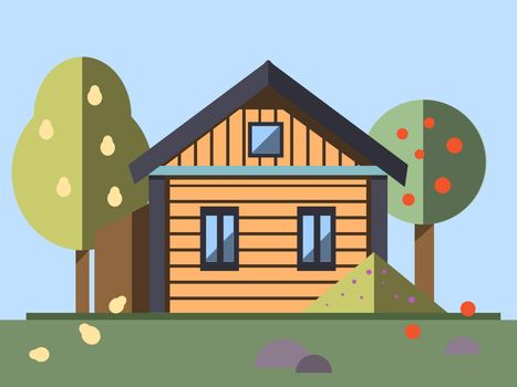 A house whith garden. Part of the rural landscape. illustration in flat style.