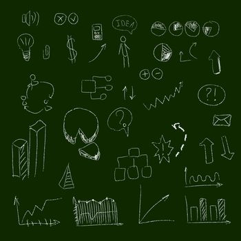 Set of hand drown icons, on chalkboard, for creating business concepts and illustrating ideas, Illustration