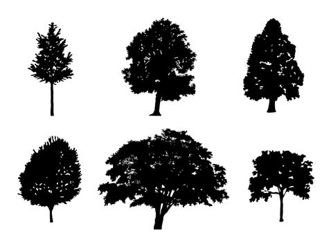 Tree collection set of black silhouette illustration. illustration eps