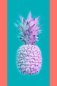 Contemporary art collage with pineapple. Exotic tropical fruit. Pop art. Perfect for invitations, greeting cards, posters. Toned.