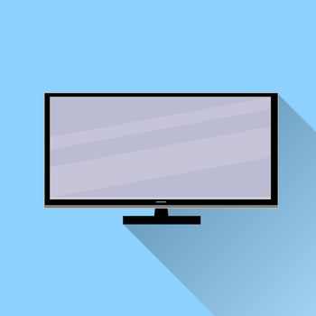 TV icon with long shadow , illustration, flat design on blue background