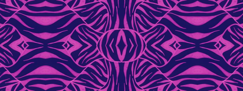 Ethnic Textile Design. Psychedelic Animal Wave Lines. Tiger Skin Ornament. Fashion Tribal Banner. Seamless Ethnic Print Design. Psychedelic Exotic Wave Stripes. Violet Ethnic Fabric Design.