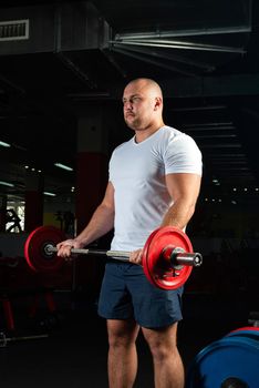 Man in the gym lifts the barbell. bodybuilding and healthy lifestyle