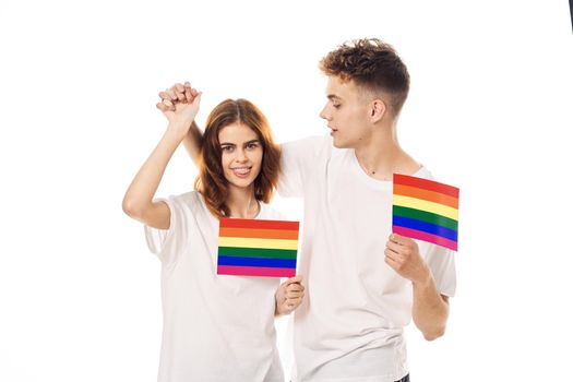 couple Flag lgbt transgender sexual minorities light background. High quality photo