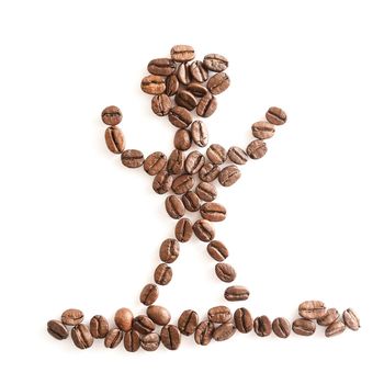 Coffee beans in the shape of a strong man