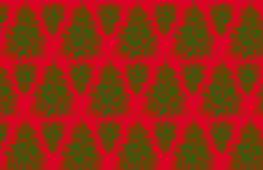 Christmas background from green trees on a red background. Wrapping. New Year in red and green colors. Christmas tree on a red background.