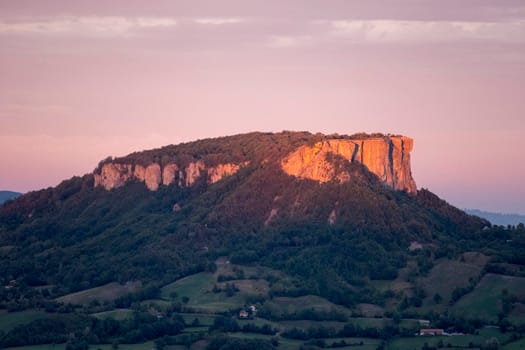 panoramic view of the Bismantova stone in Reggio Emilia Italy at sunset. High quality photo