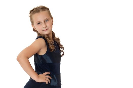 Beautiful little girl posing in the studio. Children's emotions concept. Close-up. Isolated on white background.