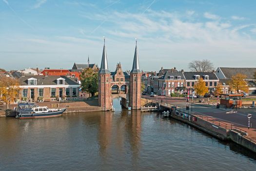 Aerial from the historical city Sneek in Friesland the Netherlands