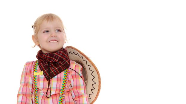 Beautiful little girl posing in the studio. Children's emotions concept. Close-up. Isolated on white background.