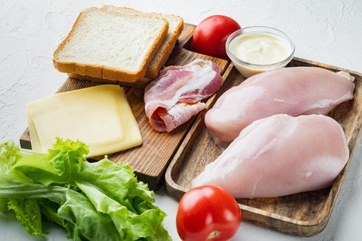 Delicious sandwich with toasted bread ingredient, on white background