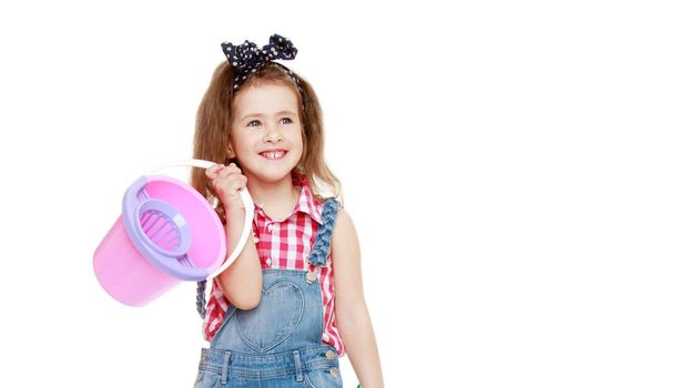 Beautiful little girl posing in the studio. Children's emotions concept. Close-up. Isolated on white background.