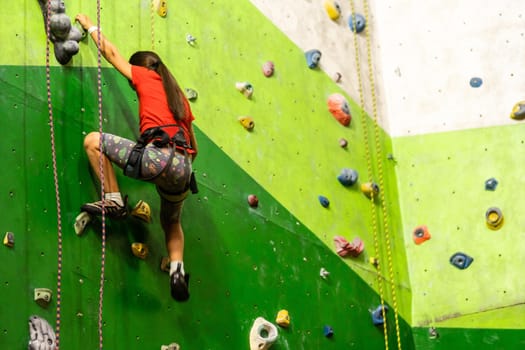 Little Girl Climbing Rock Wall