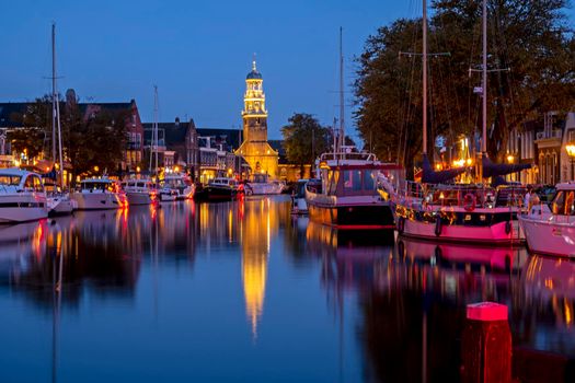 View on Lemmer in Friesland the Netherlands at sunset