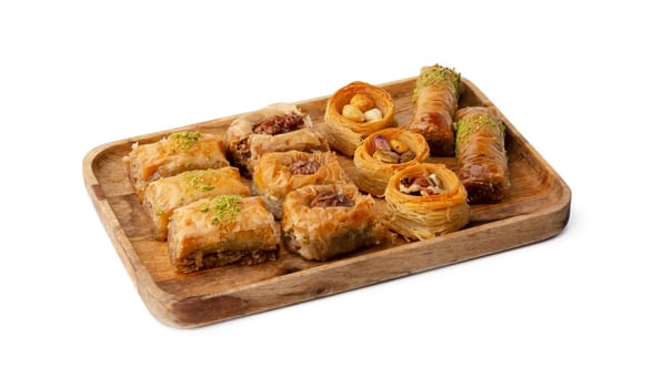 Baklava dessert with pistaccio isolated on white background, close up