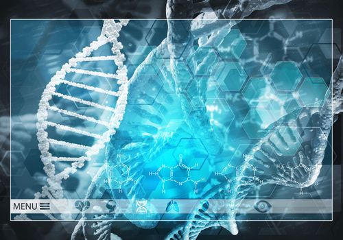 Media medicine background image as DNA research concept. 3D rendering