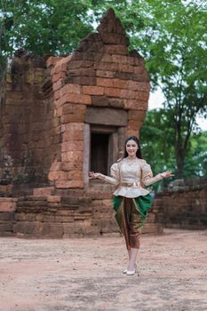 happy beautiful woman in Thai traditional dress 