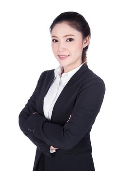 portrait business woman in suit. Crossed arms. isolated on white background