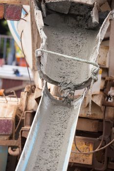 mixed concrete pouring at the construction site