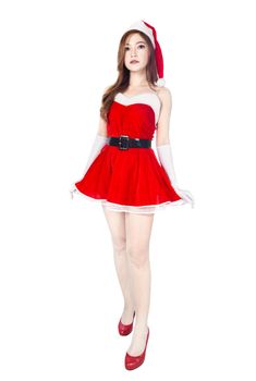 beautiful sexy girl wearing santa claus clothes isolated on white background