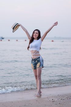 portrait of woman enjoy on the sea beach