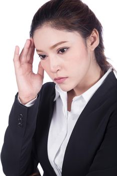 Worried business woman isolated on white background