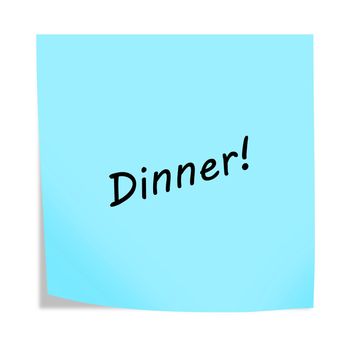 A Dinner 3d illustration post note reminder on white with clipping path