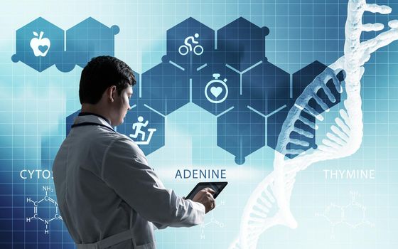The doctor works with a virtual interface. The use of digital technology in medicine